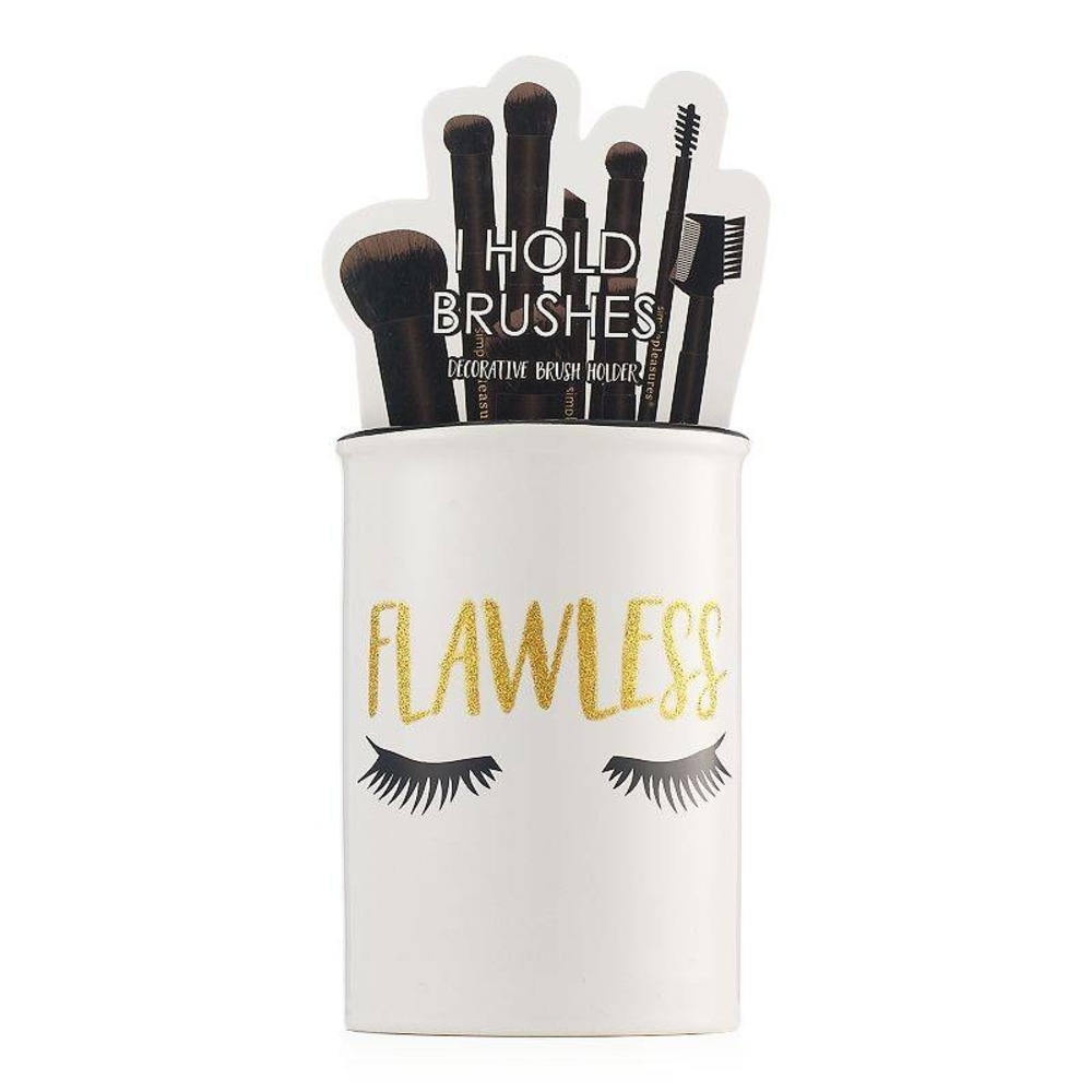 Simple Pleasures Makeup Brush Holder Unisex OS White Flawless Ceramic Gold Lash